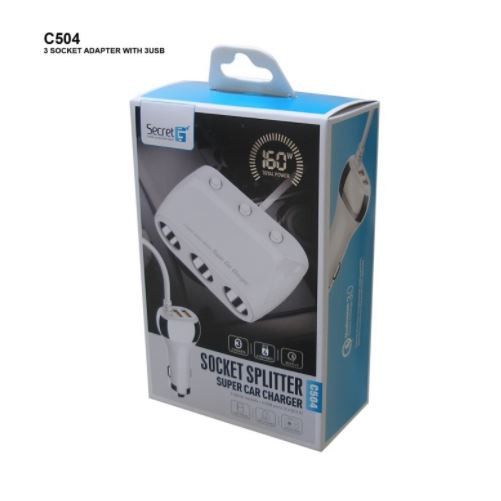 Car charger Secret-G 3 cigarette lighter 2 Usb-A 3.4A 160w Qc3.0 c504 - charger mobil secretG c-504