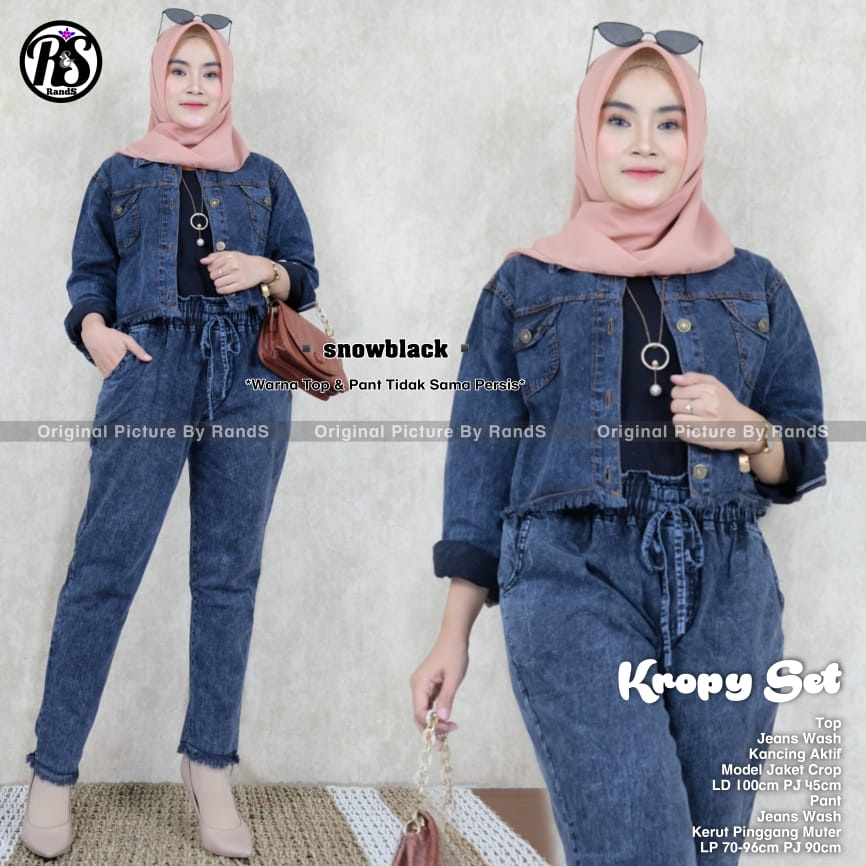 SETELAN BAJU JEANS CASUAL WANITA || STELAN SETELAN JINS JEANS JAKET CELANA WANITA || KROPY SET BAHAN