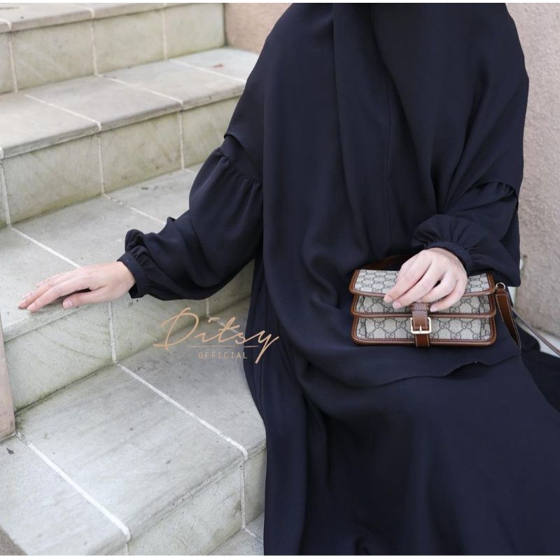 LAIRA BLACK L MAZEN LAIRA DITSY BLACK L LAIRA L Gamis Hitam, Gamis Cantik, Gamis Polos Hitam, Ditsy 