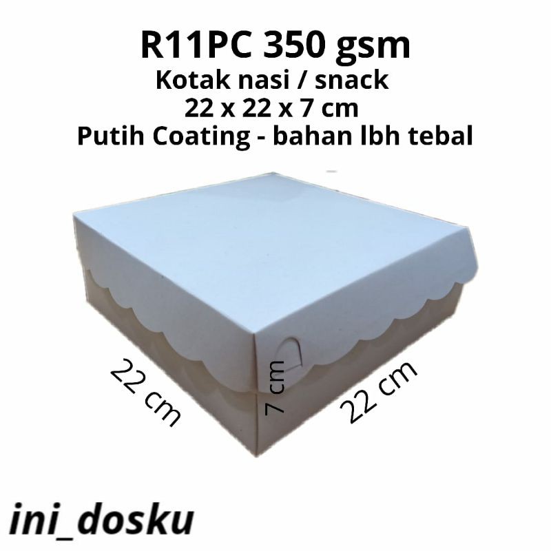 

DOS NASI / DUS / KOTAK KUE/ SNACK BOX R11 350 gsm (LBH TEBAL). TUTUP RENDA 22x22x7cm