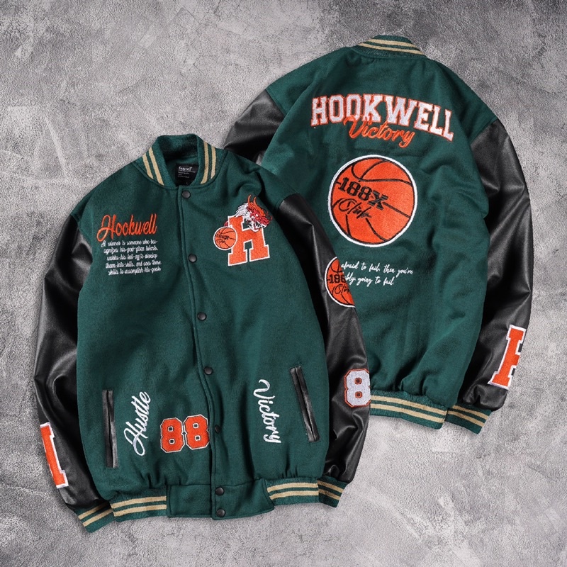 [N00686] Jaket Baseball Varcity Distro Motif HOOKWELL HUSTLE 88