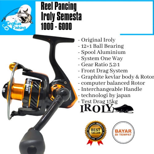 Reel Pancing Iroly Semesta 1000-6000 (12+1Bearing) One Way Aluminium Murah