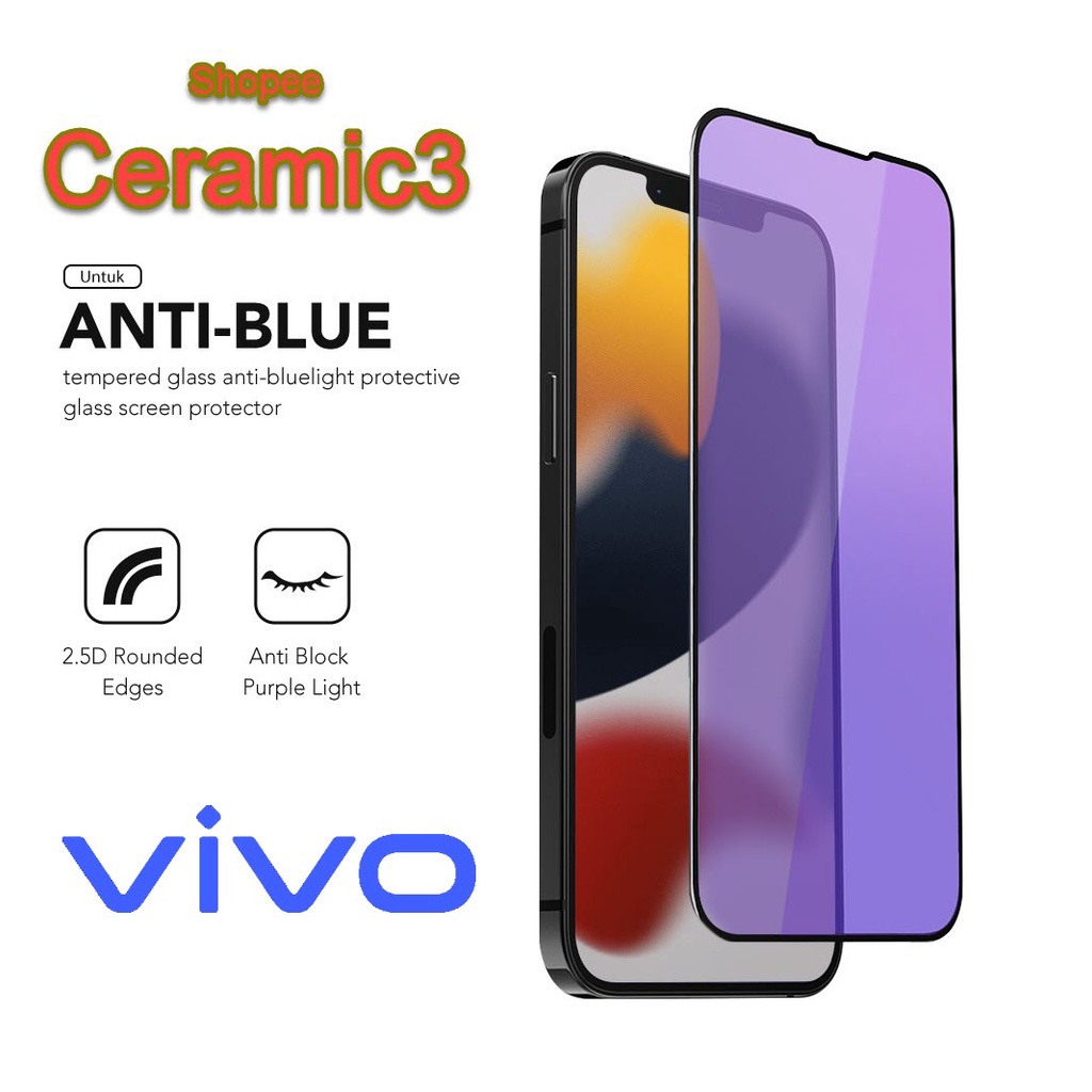 Tempered Glass blue full VIVO/bfva/Anti Minyak Pelindung Protector Cover Layar Screen Handphone Kamera