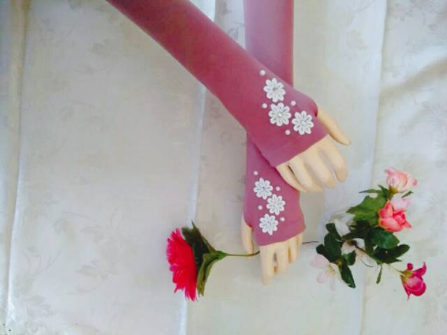 Handsock jempol flower white/manset jempol/manset tangan wanita