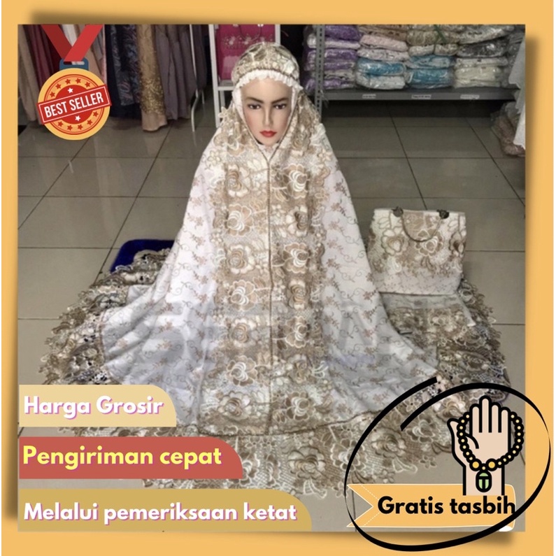 MUKENA DEWASA PRADA SWAROVSKI ROSE GOLD SUTRA PARIS RENDA PRADA KOMBINASI SWAROVSKI ORIGINAL MEWAH T