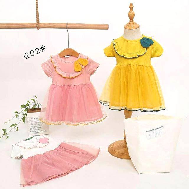 Dress kaos import kombinasi tile untuk anak cewek perempuan