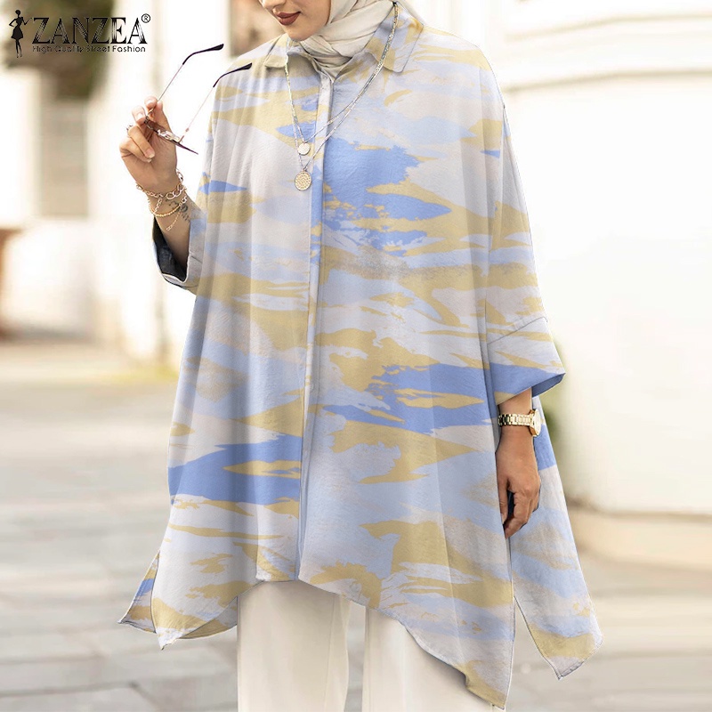 ZANZEA Women Work Full Sleeved Casual Loose Plus Size Oversized Muslim Blouse