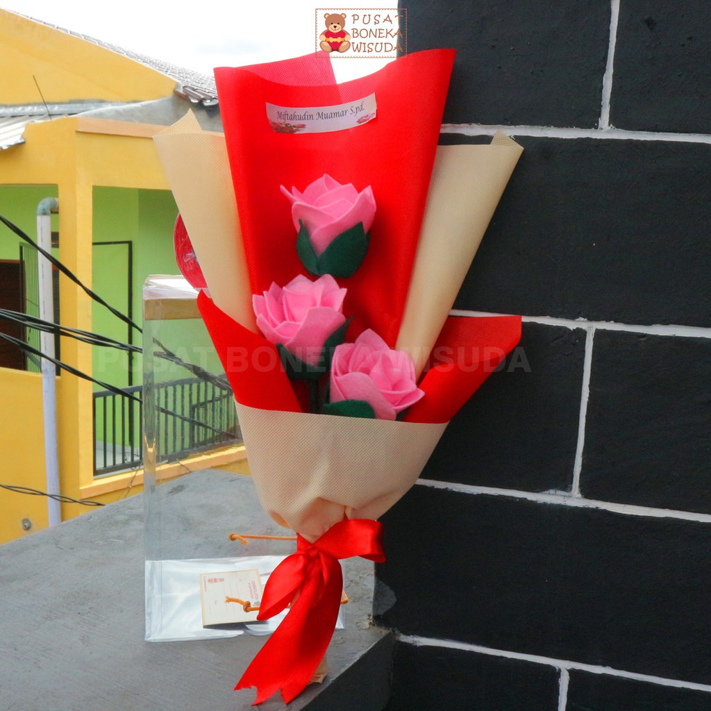 Buket bunga Flanel Tangkai Bucket ultah kado Grosir Hadiah Bunga Mawar anniversary valentine pacar