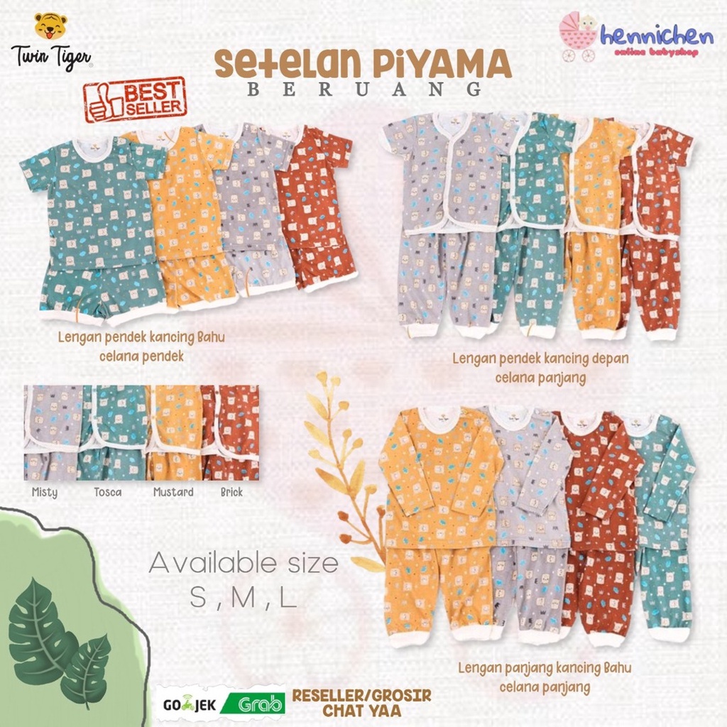 TWIN TIGER SETELAN PIYAMA PENDEK / PANJANG / PENDEK PANJANG / SINGLET PREMIUM/KOALA GARIS /  TWIN BERUANG