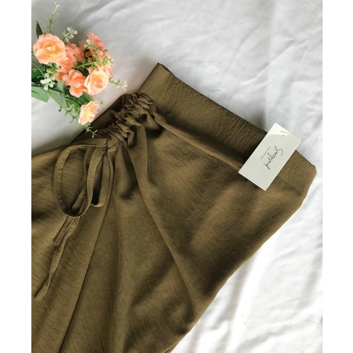 Tamara Skirt - Rok Serut Casual Korean Look -  Midi Maxy  Skirt - Rok Wanita Korean Terbaru - Rok Crinkle-Army