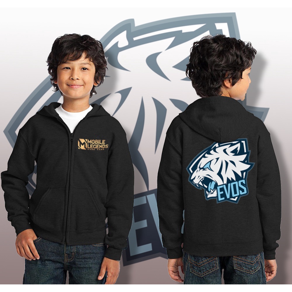 Jaket Anak Laki laki sweater Hoodie sleting zipper MOBILE LEGENDS squad RRQ - EVOS jaket ML