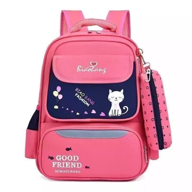 Tas Ransel Anak Remaja Wanita Motif Kucing Galau 2in1 Free Pouch ATK Karakter Sekolah TK SD SMP PAUD Kekinian Terbaru 2022