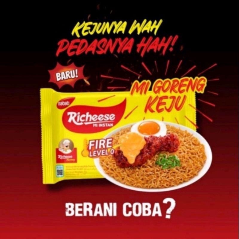 MIE RICHEESE NABATI GORENG KEJU PEDAS LEVEL 0 , 3 dan 5 MIE RICHEESE GORENG RAMEN LEVEL 0 , 3