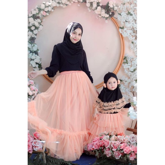 GAMIS RUFFLE COUPLE MOM KIDS FREE HIJAB