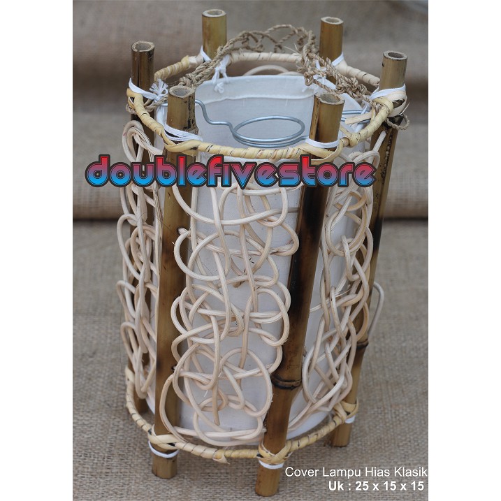 Kap Lampu Hias Bambu | Kap Lampu Hias Gantung Klasik Rotan dan Bambu Tradisional Uk 25 x 15 x 15