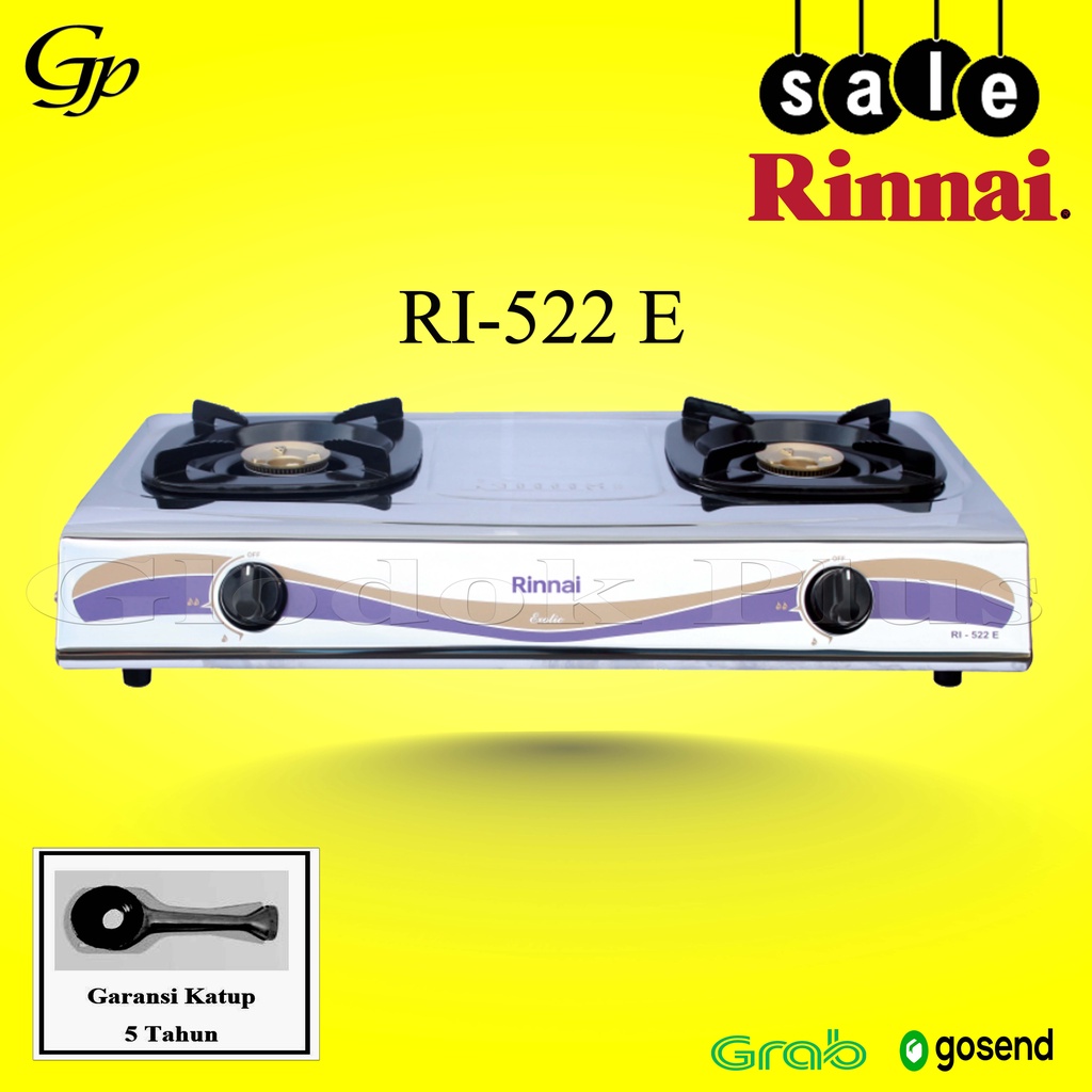 Rinnai RI-522e Kompor Gas 2 Tungku Teflon ri 522 e s rinai ri522e stainless steel garansi resmi