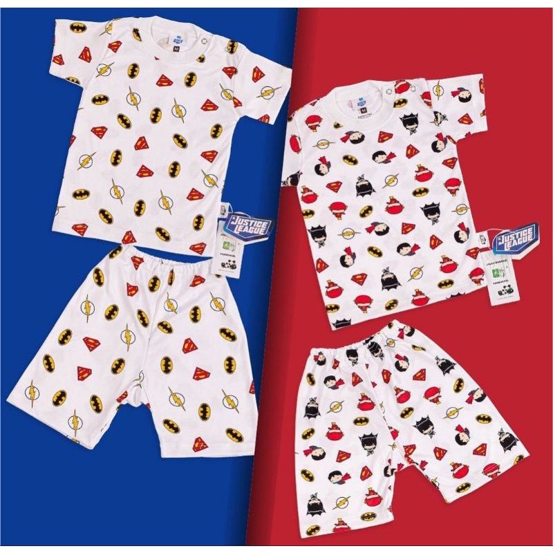 CHIYO Bamboo Print Setelan Baju & Celana Pendek Bayi Size S M L / Motif Justice League / Looney Tune