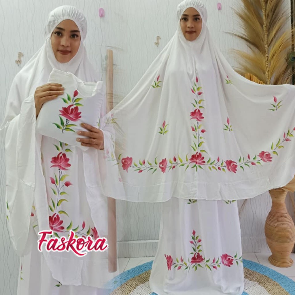 Mukena Lukis Jumbo Bali / Mukena Bali Lukis Jumbo / Mukena Dewasa Jumbo Putih Terbaru