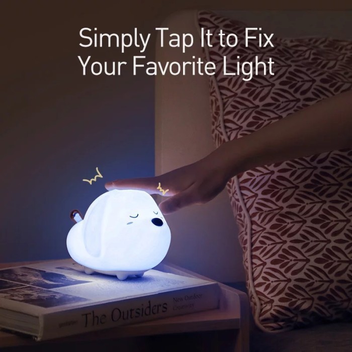 BASEUS ORIGINAL Lampu Tidur Kamar Doggie Anjing Sensor Sentuh Night Sleep Lamp Dog Silicone Ori