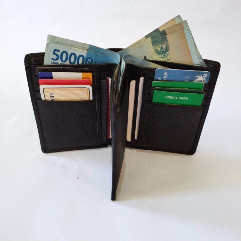 Dompet kulit pria polos lipat berdiri Dompet kulit asli