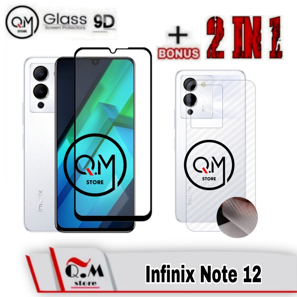 Paket 2 IN1 Tempered Glass Layar Infinix Note 12 Anti Gores Pelindung Layar Screen Guard Full 9D Plus Garskin