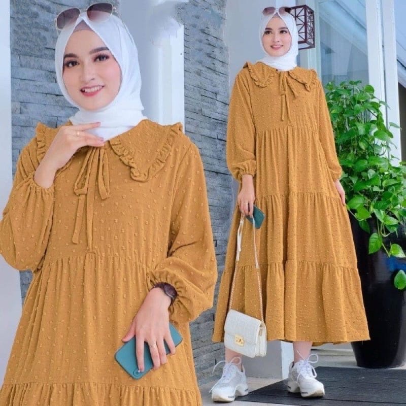 Midi Dress ZULFA - Baju Gamis Wanita Midi Dress Muslim Uragiry Dotty - Dress Wanita - Dress Kondangan - Dress Pesta