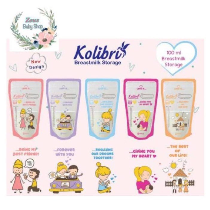 GABAG KANTONG ASI Smart 100 ml BREAST MILK Storage Blue PINK 120 ml Kolibri Classic isi 30