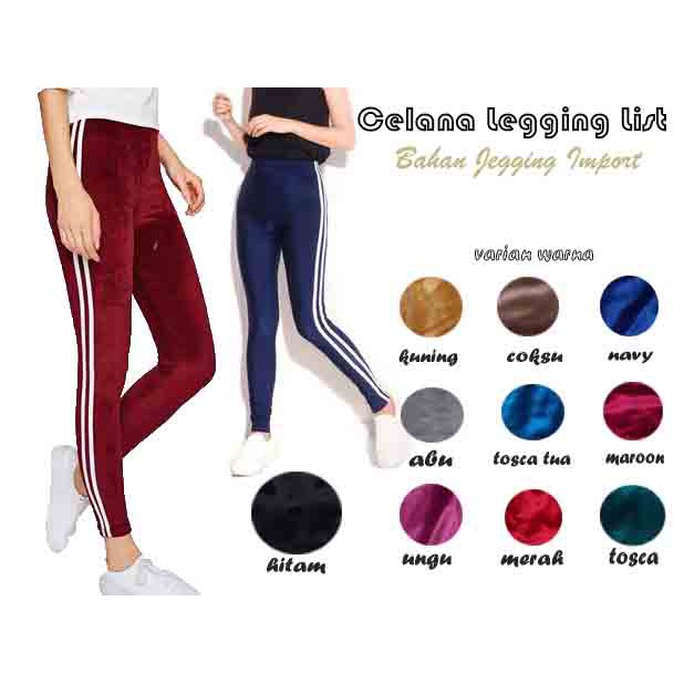 FORTGLASS Celana Leggings List Bludru Velvet Premium Legging Polos Import Celana Jegging Wanita