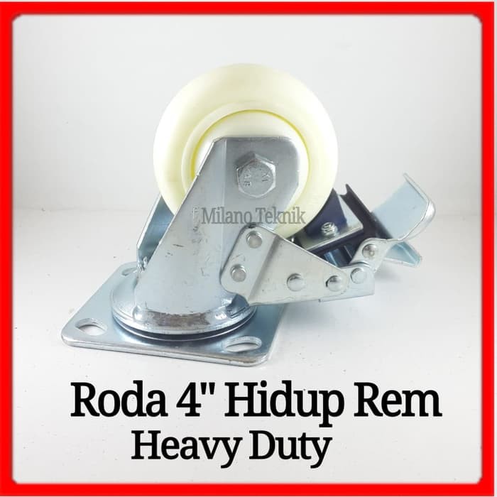 Roda troli 4&quot; Hidup Rem Nilon HEAVY DUTY Nylon Ball Bearing