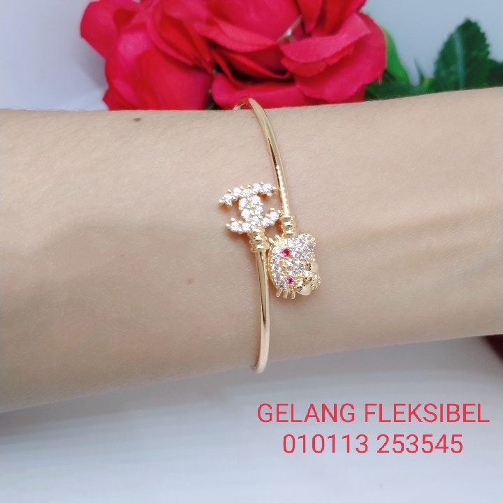 Gelang Tangan Fleksibel Bangle Wanita Titanium Xuping Perhiasan Aksesoris Fashion Lapis Emas Anti Karat