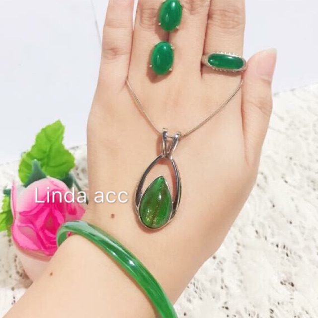 set titanium gelang giok asli warna hijo 88