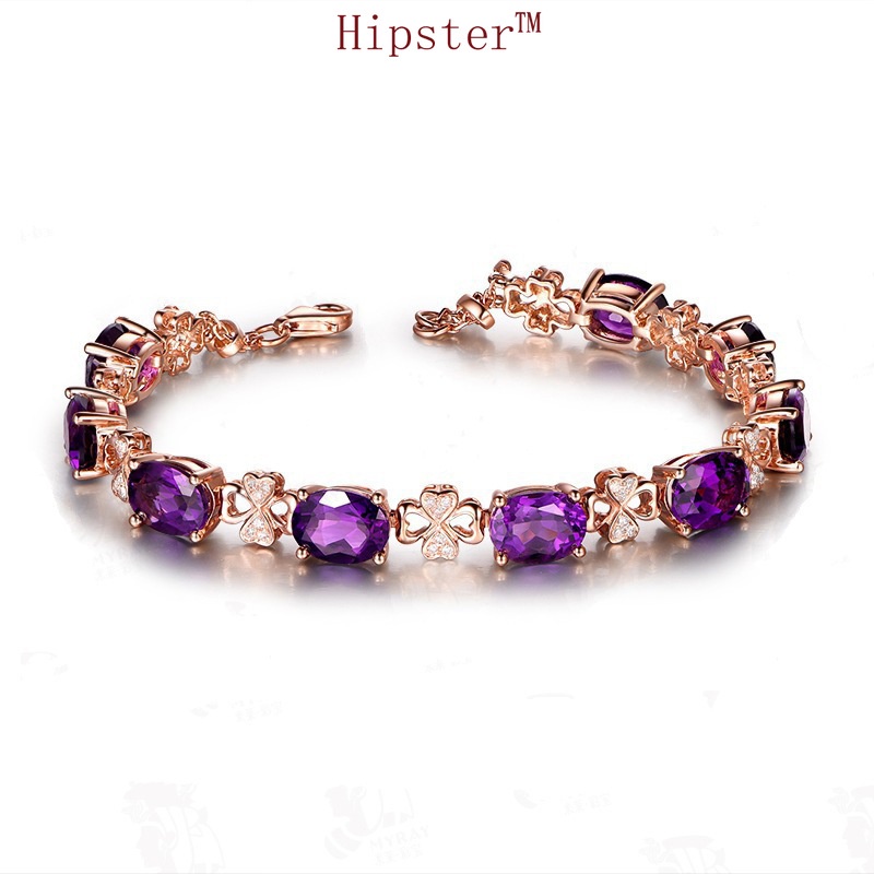 Hot Sale Heart-Shaped Amethyst Pendant Four-Leaf Clover Bracelet Heart-Shaped Colored Gems Diamond Ring Elegant Purple Gemstone Earrings Suit