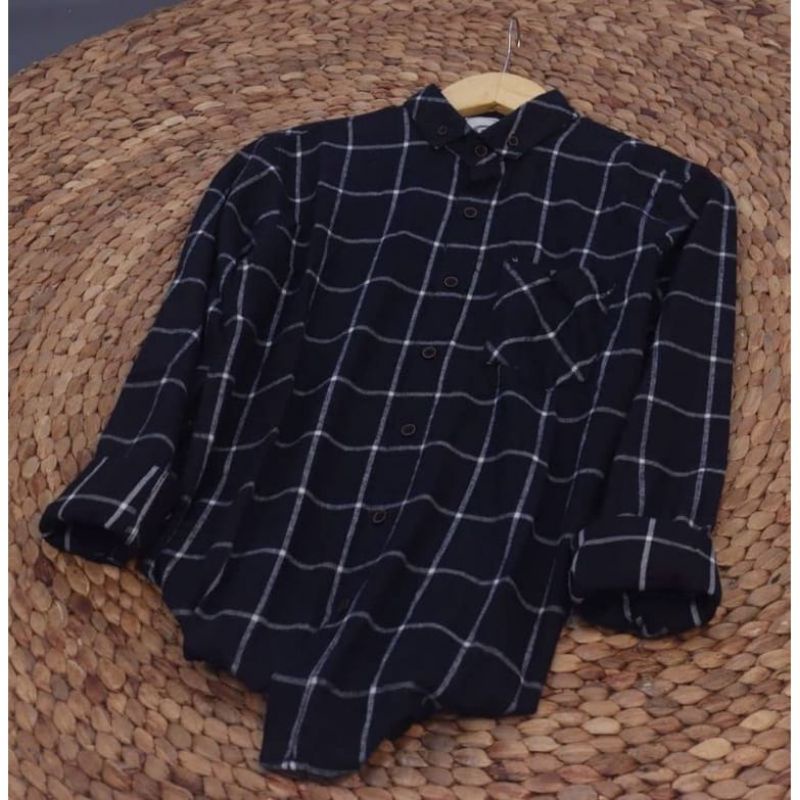 Flanel Original Kemeja Flanel Pria Import Catur putih Catur Abu Garis putih