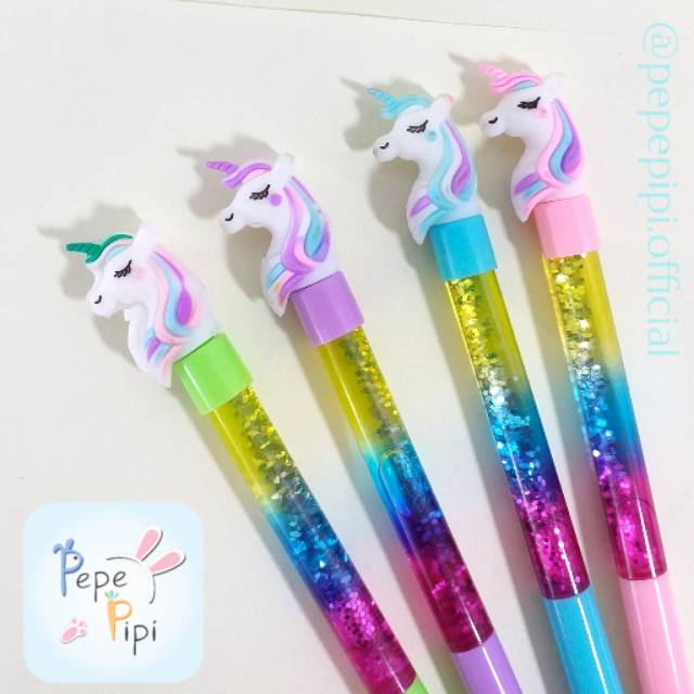 Pena Air Glitter Unicorn Bolpen Pen Pulpen Gelpen Karakter Gliter Pony