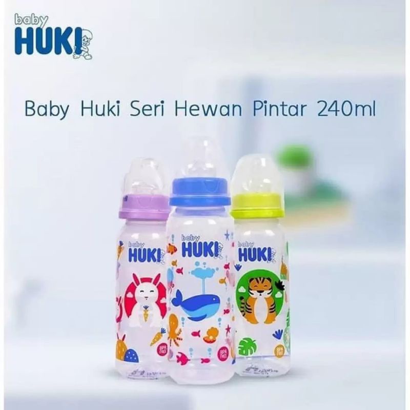 Botol Susu Huki PP Dot Gepeng 240 Ml Dot Orthodontic / Baby Huki Orthodontic Nipple Round PP Bottle