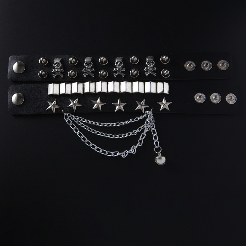 [Z H Jewelry] Hip Hop Rock Pria Fashion Motor Stainless Steel Multilayer Kulit Tengkorak Gelang/Aksesoris Perhiasan Pesta