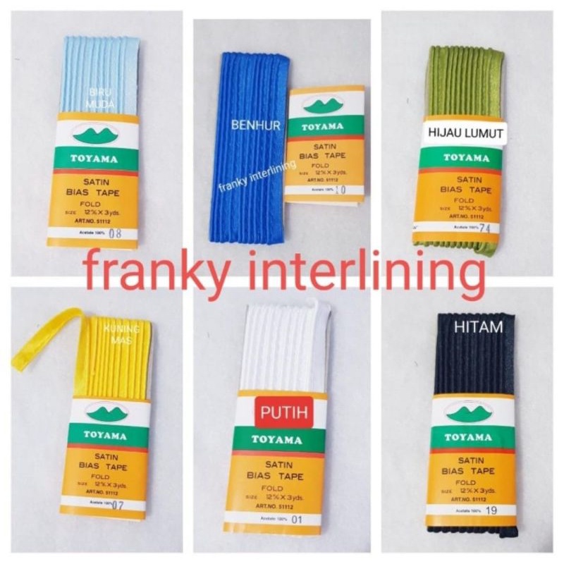 BISBAN ISI TOYAMA BIAS TAPE SATIN LEBAR 12mm HARGA PER PCS ISI 3 YARD
