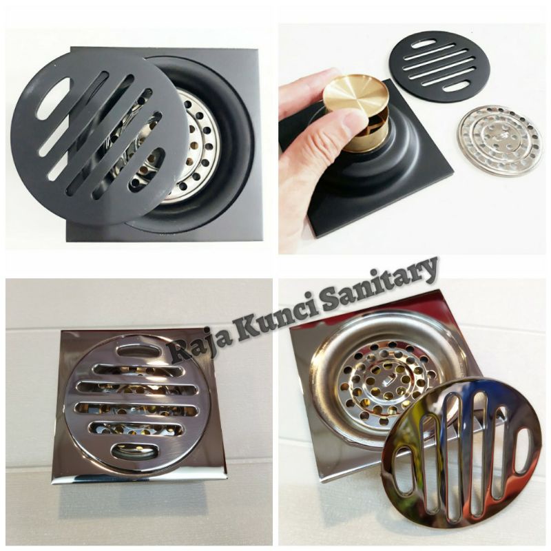 Smart Floor Drain Hitam/Saringan Got/Anti Bau/Anti Serangga/Kuningan Chrome Tebal