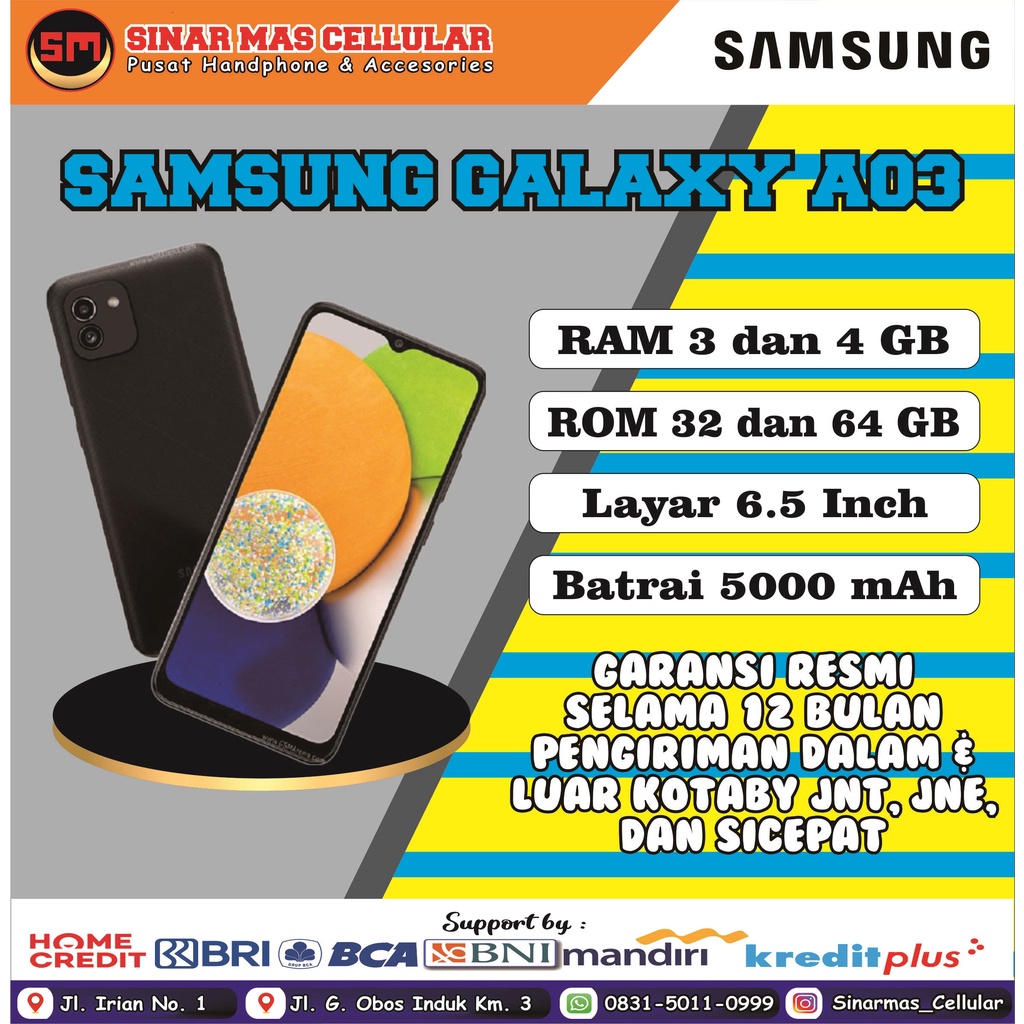 Samsung Galaxy A03 Ram 3/32 , 4/64 GB & 4/128GB