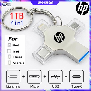 Hp 4in1 Flash Drive USB 3.0 Memory Stick 1TB / 512GB / 32GB OTG Pendrive Fast Charging Untuk Android / ios