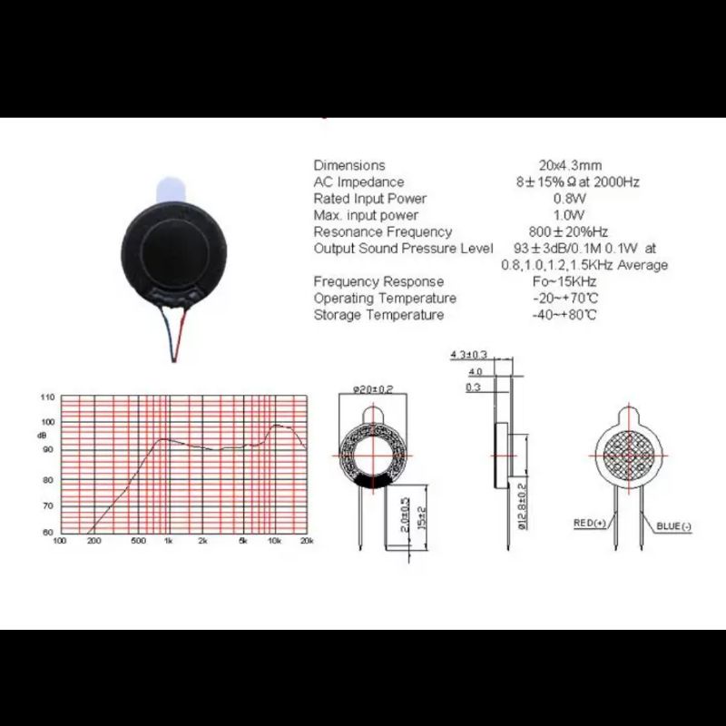 Speaker 1 watt 8 ohm Speaker Mini 1W 20x4mm