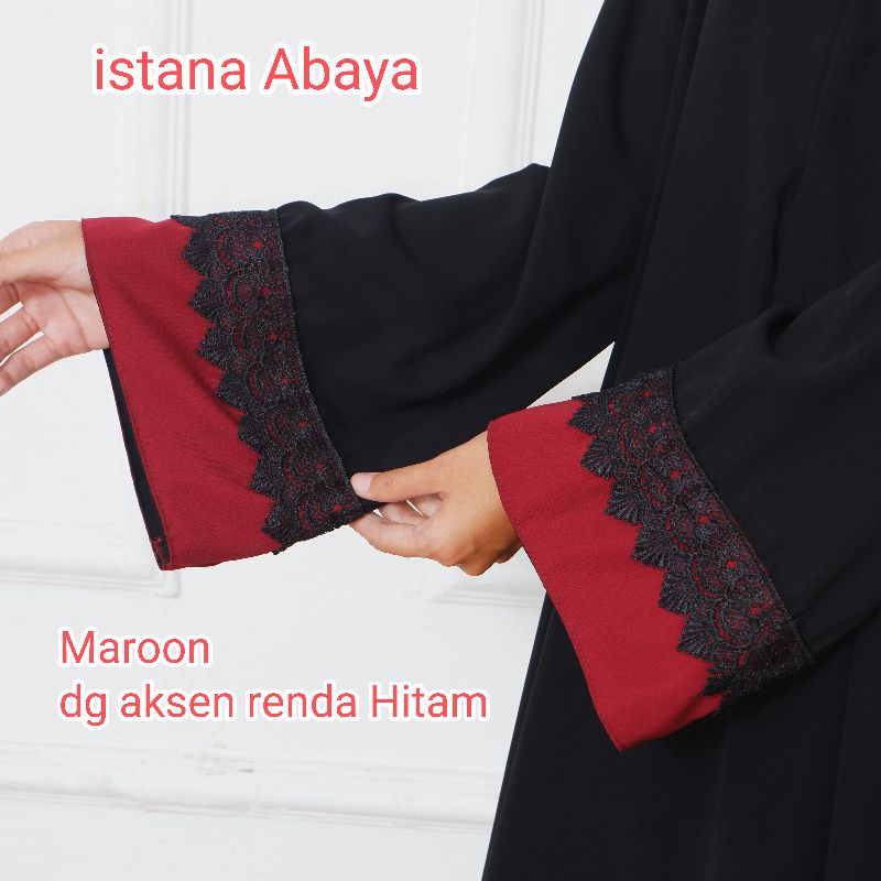 1 lagi koleksi TerBaru abaya aplikasi tangan mesir aksen renda hitam di tangan keren elegan namun minimalis