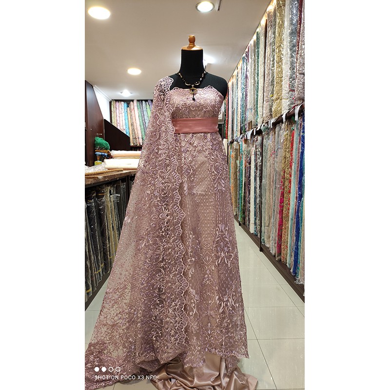 Kain Tile Lace Brokat Dress KEBAYA Bridal Bridesmaid Payet Dusty Pink