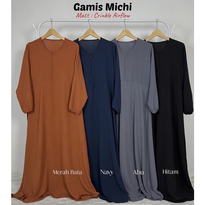 Gamis Crinkle Airflow Premium, Cey Kringkel Polos, Michi by Alfaris