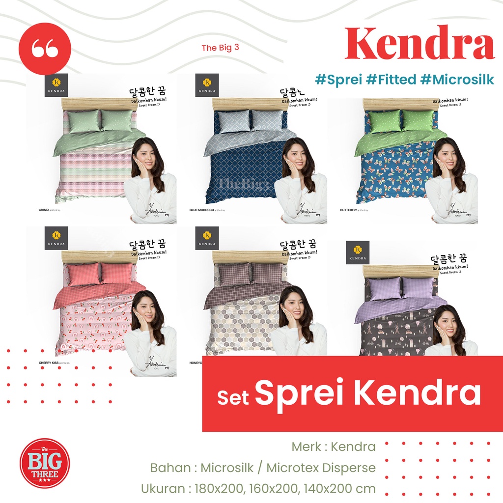 KENDRA Sprei 180x200 / 160x200 motif Amaris Artisan Busan Marigold Gangnam Provence Terra ForestvilleHoneycomb Naomi Viggo Cherry Kiss London Little Mushroom White Bunny MIlan Casablanca Serenity Marine Club Galaxy Little Star Unicorn - 180 160 SP TBT