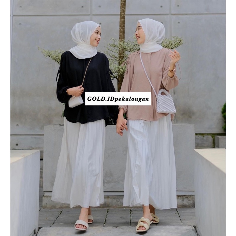 SANI TOP BLOUSE CRINCLE // BLOUSE TALI SERUT// BLOUSE SERUT TANGAN// KEMEJA SERUT CRINKLE AIRFLOW// HELWA SHIRT KEMEJA SERUT CRINKLE AIRFLOW// ATASAN WANITA LENGAN PANJANG// MISTY BLOUSE SERUT