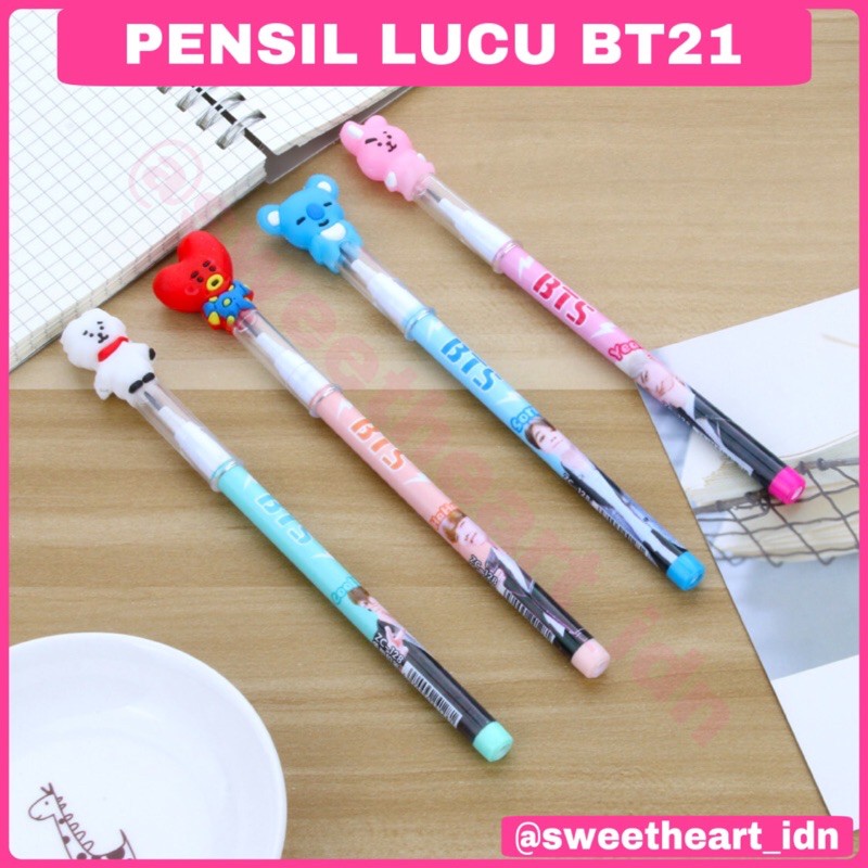 Pensil lucu karakter BT21 / pensil lucu isi ulang gambar BT21