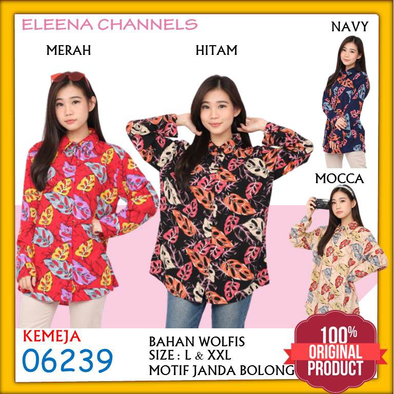Baju Kemeja Atasan Wanita Jumbo XXL Lengan Panjang Janda Bolong 06239