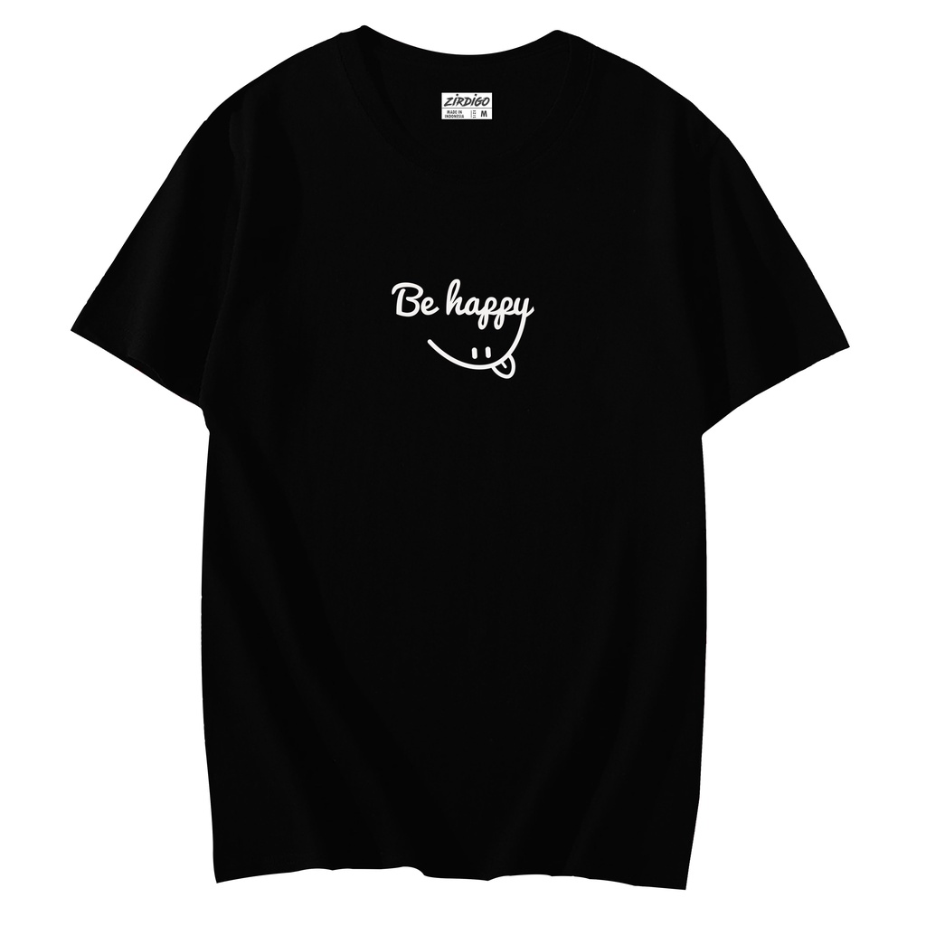 Zirdigo Baju Kaos Pendek Distro Be Happy Text Print Putih