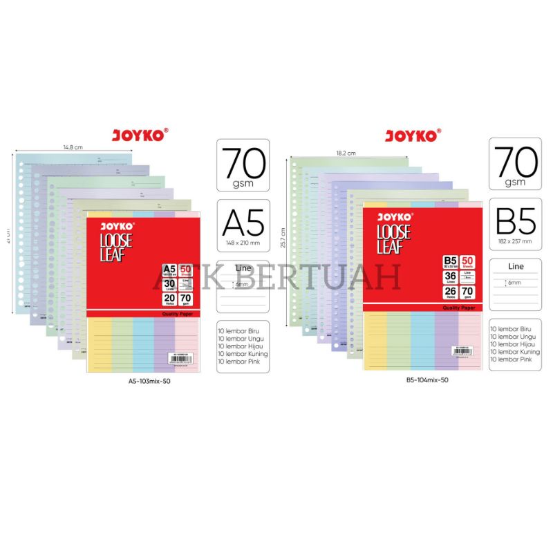

LOOSE LEAF PASTEL COLOR KERTAS FILE WARNA ISI BINDER